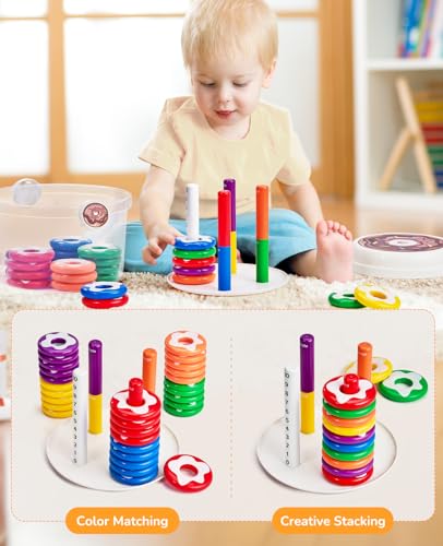 image for JoyCat Stack & Count Stacking Doughnuts, 30 PCS Colorful Dought Toys f