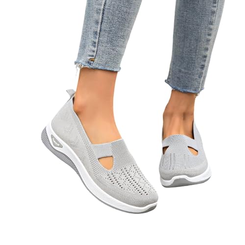 schuhe damen weite h, Orthopädische Schuhe Damen Sommer Weite H Walkingschuhe Gesundheitsschuhe Leicht Hallux Valgus Atmungsaktive Sommerschuhe Sneaker Bequeme Outdoor Turnschuhe Schlupfschuhe Grau 40