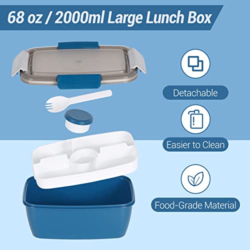Foto von Brotdose mit Fächern - 2000ml / 68oz, | PP5 | Lunchbox Erwachsene Bento Box | BPA frei | Tragbare und Auslaufsichere Brotzeitbox, Brotdose Schule Jungen (Dunkel Blau)