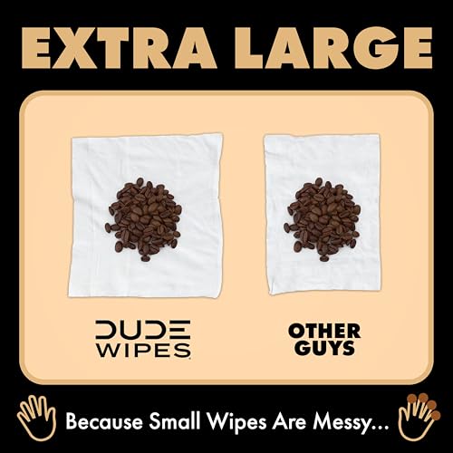 Image of DUDE Wipes Morning Grind Flushable Wipes - Coffee Scented Extra-Large Adult Wet Wipes - 6 Pack (288 Count) - Infused with Coffee Oil, Vitamin E, and Aloe - Septic and Sewer Safe