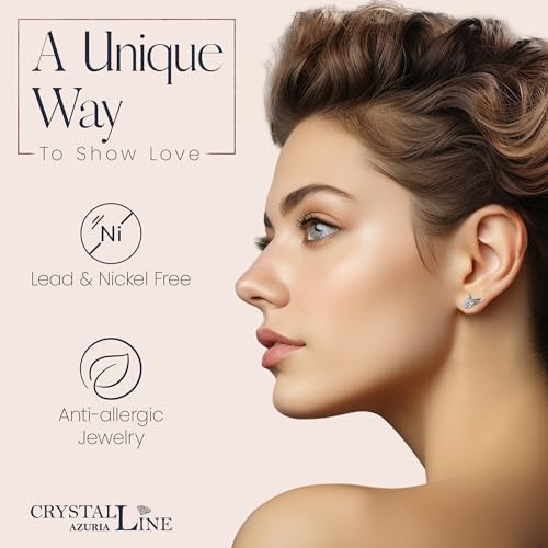 Crystalline-Azuria-Mujer-18ct-Chapado-en-Oro-Blanco-Alas-de-Angel-Blanco-Cristales-Pendientes-de-tuerca-para-Mujer-y-Nina