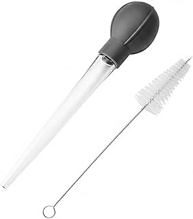 Large Turkey Baster with Cleaning Brush - Premium Tool for Cooking - Easy to Use and Clean - Powerful Bulb Syringe - Dishwasher Safe - Flavor Meat Poultry, Beef, Chicken(Black)