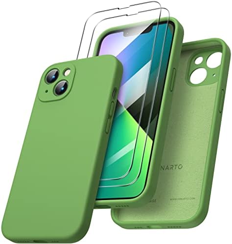 ORNARTO Compatible with iPhone 13 Case 6.1 inch, with 2 x Screen Protector Liquid Silicone Gel Rubber Cover [Full Body] Shockproof Protective Phone Case for iPhone 13-Clover Green