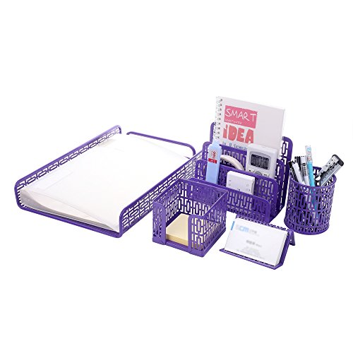 Crystallove Set of 5 Purple Metal Mesh Office Supplies Desktop Organizer, Style 1
