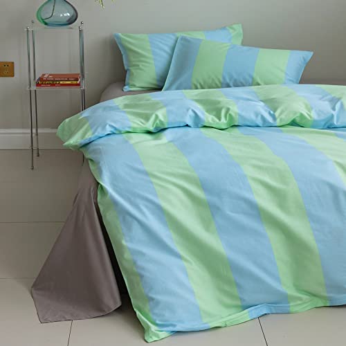 Layenjoy Geometric Kids Duvet Cover Set Queen, 100% Cotton Bedding, Light Blue Green Stripe Geometric Pattern, 1 Abstract Comforter Cover Full And 2 Pillowcases For Kids Teens Boys Girls Women #TOP1