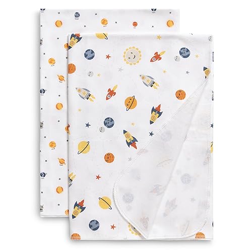 Image of Delta Children 100% Cotton Flannel Baby Receiving Blankets for Girls and Boys - 30x30 Inches (Pack of 2), Space Exploration
