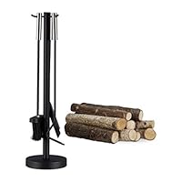 Relaxdays Kaminbesteck modern, 4-tlg Kamingarnitur, mit Schaufel, Besen, Schürhaken und Halter, Kaminset, schwarz, 57 x 15 x 15 cm