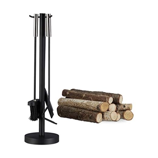 Relaxdays Juego de Utensilios de Chimenea Moderno, Acero y Acero Inoxidable, Negro, 4 Unidades