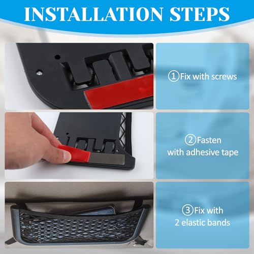 2 Stück Universelles Selbstklebend Elastisch Ablagenetz, Selbstklebendes Netztasche Auto mit Gummiband und Schrauben, Kofferraum Netztasche Auto für Sonnenbrille Telefon Führerschein