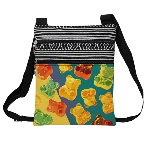 Colorful Gummy Bear Messenger Bag Small Ethnic Pattern Printed Adjustable Strap Crossbody Zipper Bag Colorful Gummy Bear Phone Bag Wallet Cute Shoulder Handbag for Women Friends -4