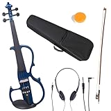 Silent Electric Solid Wood Violin Kit with Ebony Fittings in Blue Metallic Varnish - Full Size 4/4 Electric Violin for Beginner and Professional Musicians