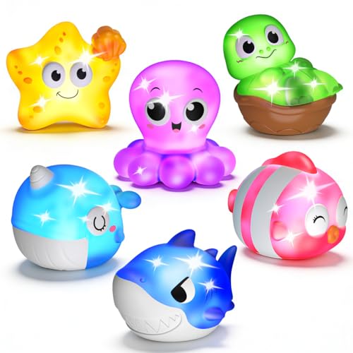 Image of 6 Packs Light Up Bath Toys for Kids Ages 1-3, Sea Animals Bathtub Toys for Baby 12-18 Months Toddlers 2-4, Water Activated Pool Toys for 1 2 Year Old Boy Girl Gifts