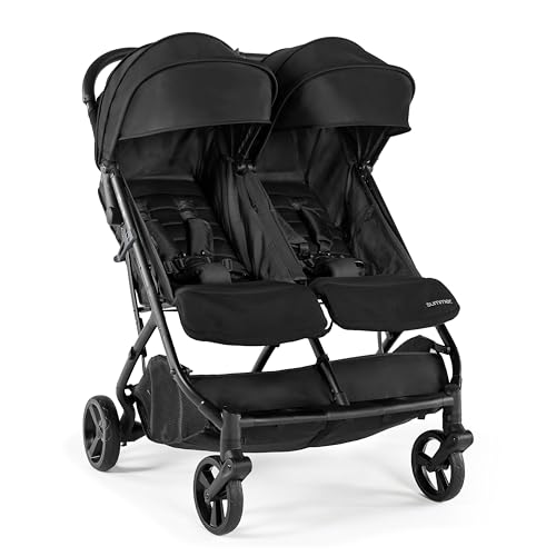 Summer Infant 3Dpac CS+ Double Stroller, Black – Car Seat Compatible Lightweight Baby Stroller with Convenient One-Hand Fold, Reclining Seats, Two Extra-Large Canopies & Parent Friendly Features