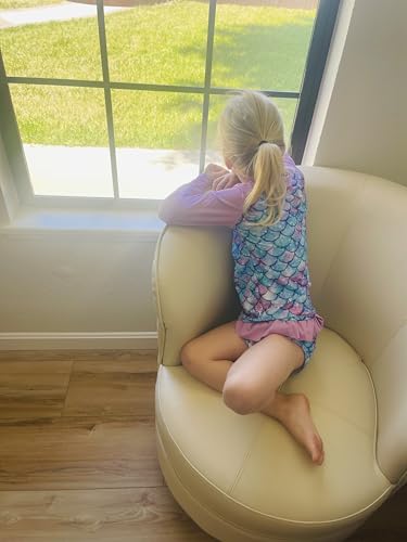 Image of Girls' Mermaid Rash Guard Swimsuit, Purple, Age 3 Years | Long Sleeve Top, Ruffle Bottoms, UPF 50