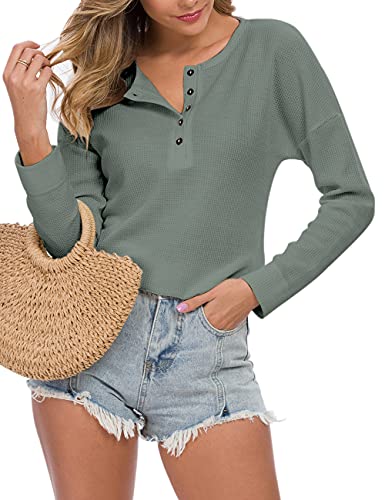 Image of MOLERANI Womens Long Sleeve Waffle Knit Henley Shirts Tunic Tops
