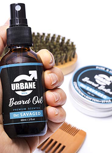 Urbane Men Beard Care Kit – Premium Scented Beard Grooming Set with Beard Oil, Beard Balm, Beard Brush & Comb – Natural and Organic Ingredients – Moisturising Beard Conditioner Gift Set (the: SAVAGED) - Image 6