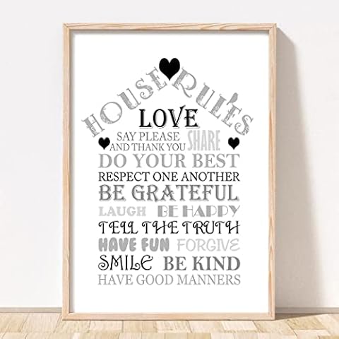 Rubybloom Designs House Rules Family Home Quotes - A4 Print UNFRAMED - Wall Art Poster Decor Picture Gift Cover