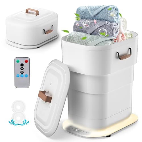 MFTEK 27L Towel Warmer for Bathroom Foldable Heated Towel Warmers Bucket Spa-Like Towel Heater with Timer Auto Shut Off Ambient Light Fits Large Towels Blankets Bathrobes Great Gift Idea