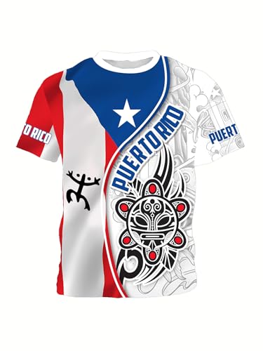 Men's Puerto Rico Flag T-Shirt 3D Frog Print Short Sleeve Shirt Novelty Casual Round Neck Top Unisex3