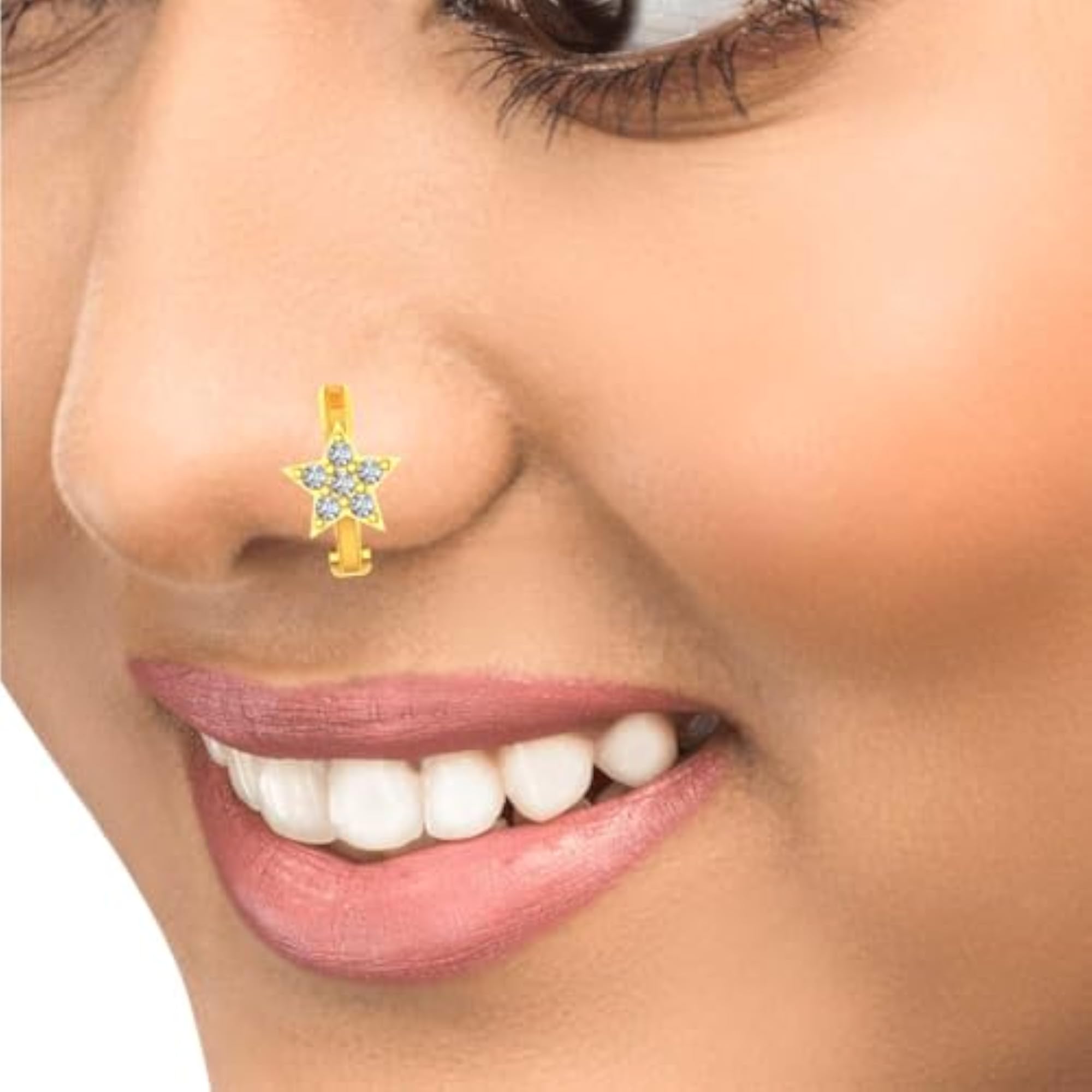 Women's 14Kt Yellow Gold Diamond Sitara Cluster Nose Ring