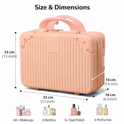 Image of Hard Shell Makeup Vanity Case for Women, Portable Travel Cosmetic Organizer Box with Handle & Zipper, Premium Makeup Storage Case for Cosmetics, Jewelry & Toiletries, B-Skin
