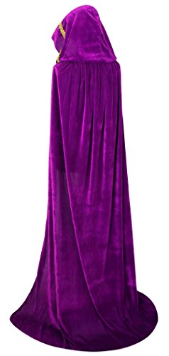 Ourlore Unisex Full Length Hooded Robe Cloak Long Velvet Cape Cosplay Costume 59 Inch(Purple(Lace)) #TOP2