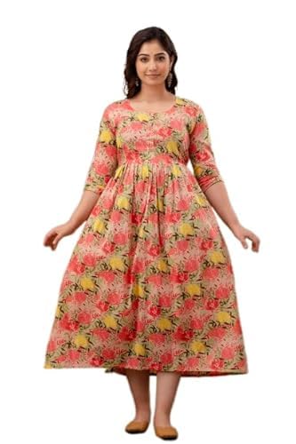 Cotton Maternity Nursing Kurti with Front Zipper, Floral Print Feeding Gown, Mid-Thigh Length, 3/4 Sleeve, Regular Fit, Summer Wear for Women-image-35