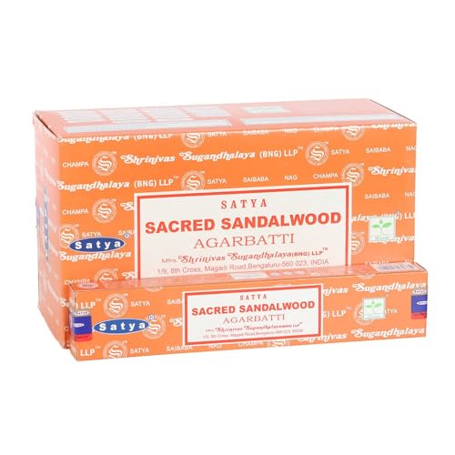 Image of Satya Bangalore (BNG) Sandalwood (Dark Orange Box) Incense Sticks 12 Boxes x 15 g (180 Grams Total) New Version