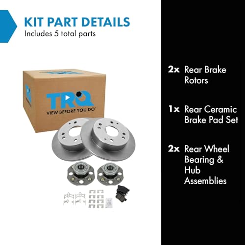 Image of TRQ Rear Brake Pad and Rotor Set Ceramic Rotors Wheel Hub Bearing Assembly Compatible with 1998-2002 Honda Accord