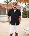 Mens Button Down Short Sleeve Shirts Summer Casual Linen-Like Urban Shirt Beach Wedding Vacation Tops with Pocket Black