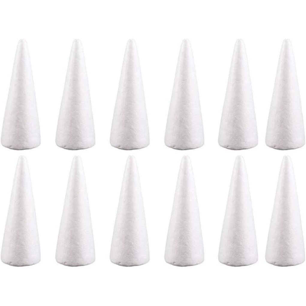 Faroby Foam Cones White Styrofoam Cone Crafts Foam Cone Christmas Tree Polystyrene for Decoration, 10CM, 12PCS