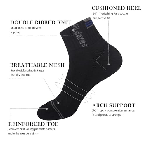 Wildarms Men's 6-Pack Running Socks - Cotton Ankle Socks with Arch Support, Cushion & Double Cuff for Sports, Hiking, Gym2