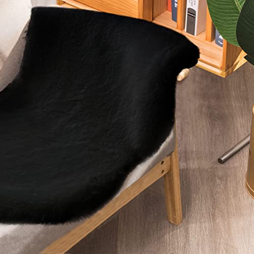 Black Shag Washable Fluffy Fur Area Rugs for Bedroom Living Room Faux Rabbit Fur Nursery Rug 2x6 Cute Shaped Rug Room Décor
