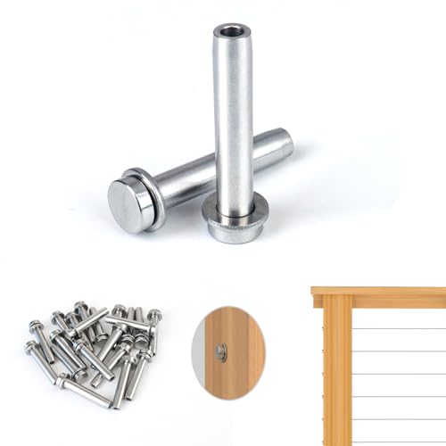 Muzata Stemball Swage Dead Ends Paired Threaded Stud Tension End Fitting Terminal for 1/8" Cable Railing,Hand Crimp Fixed Tensioner,Stainless Steel T316 Marine Grade 20PCS CR24,Series CA1 CS1