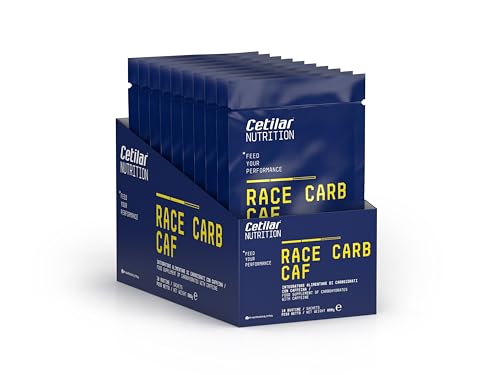 Suplemento de hidratos de carbono (80 g) y cafeína (150 mg), antes y durante actividades deportivas, sin aromas artificiales, sabor a limón, 10 sobres de 80 g, Race Carb CAF, Cetilar Nutrition
