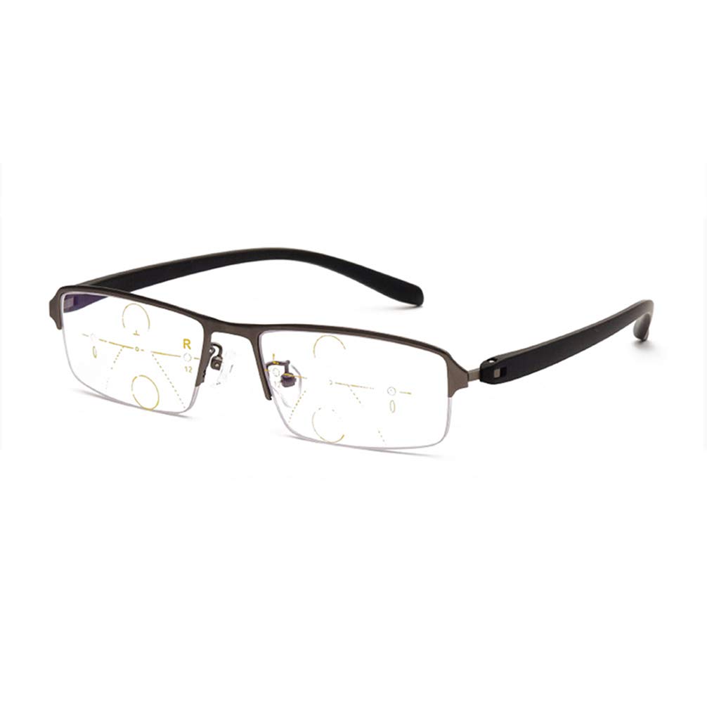 RXBFD Okulary z filtrem niebieskiego światła, które blokują progresywne wielowogniskowe okulary do czytania, okulary komputerowe z półobramowaną aluminiową ramką i przeciwdziałają zmęczeniu oczu blisko i dalekie czytniki