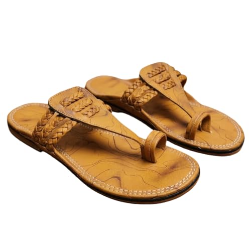 Image of Agadi Men's Kolhapuri Style Sandals | Handcrafted Woven Strap Toe Ring Chappals | Comfortable Ethnic & Casual Slip-On Footwear for Men