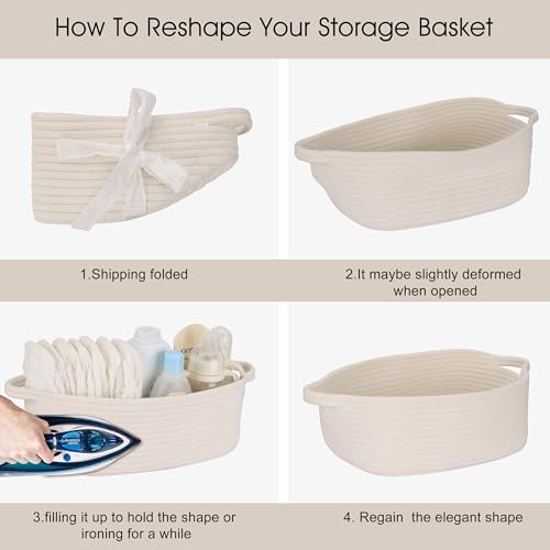 Image of Baby Gifts Basket Empty with Gifts Bag and Ribbon13 inchx10 inchx5 inch Cute Baskets to Fill Easter Basket Small Woven Cotton Rope Basket Baby Toy Baske(white, large)