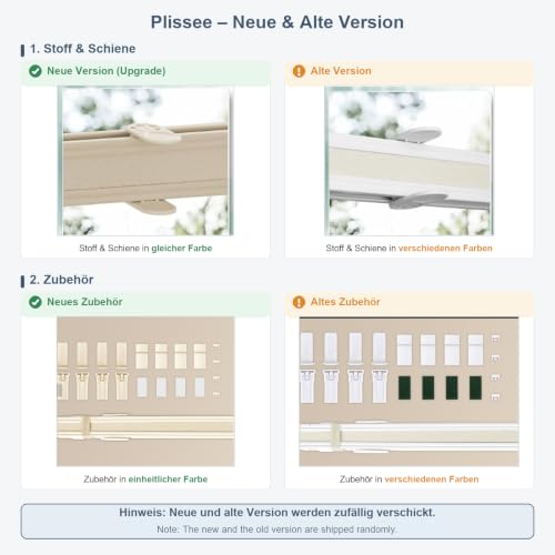 Sanfree Plissee Klemmfix Plisseerollo ohne Bohren Beige B100 x H200cm inkl. Klemmträger Blickdicht und lichtdurchlässig Jalousie Faltrollo… – Ansicht 4