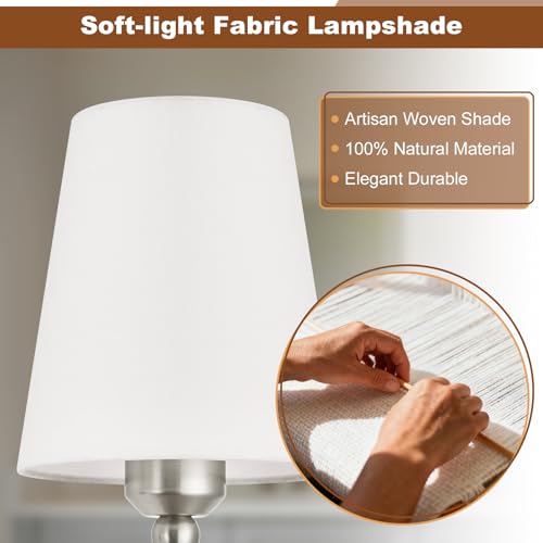 Image of Bathroom Vanity Light Brushed Nickel Bathroom Lighting Fixtures Over Mirror | 5-Light Bathroom Light Fixtures with Flared White Fabric Shade, E26 Socket (ETL Listed)