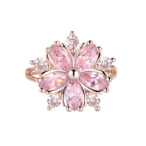Brilliant Silver Color Cubic Zirconia Crystal Flower Ring for Female Snowflake Pink White Stone Wedding Ring Durable Design