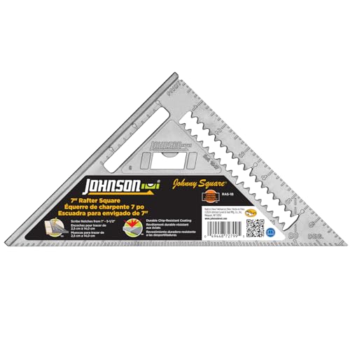 Johnson Level & Tool RAS-1B Johnny Square Professional Aluminum Rafter, 7", Silver, 1 Square