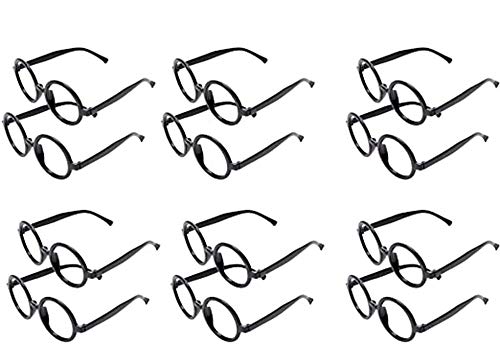 Carnavalife Óculos mágicos potter de plástico, armação de óculos redonda para uma festa de Harry, varinha e gravata (preto)