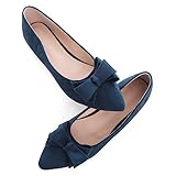 TN TANGNEST Women's Summer Flats Comfortable Pointed Toe Bowknot Dress Flats Slip On Suede Ballet Shoes for Woman Soft Walking Flats Blue 39(8)