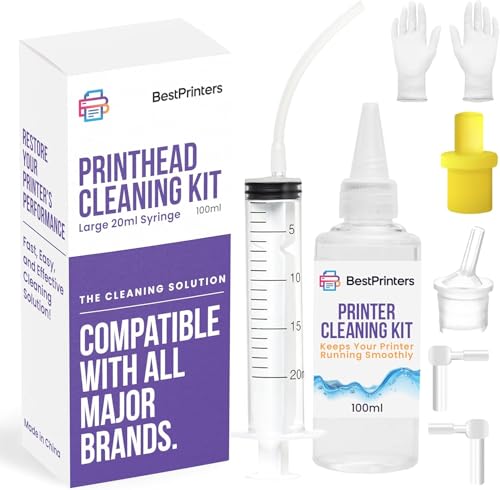 Best Printers Cleaning Kit for Epson, HP | Brother Inkjet Printhead Cleaning Kit | Inkjet Printer Head Cleaner | Printer Head Cleaning Kit with LARGE 20ml Syringe - 100ml Printer Cleaning Fluid