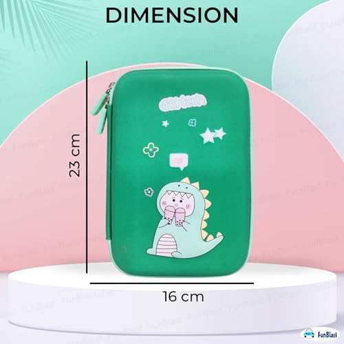 Image of FunBlast Dinosaur Pencil Case for Boys, Pencil Case Organizer, Dinosaur Pouch, Pouch for Kids Stylish, Kids Geometry Boxes for Boy -Green