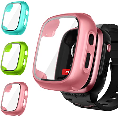 Upeak 3 Stück Schutzhülle für XPLORA X5 Play Kids Displayschutz Hard PC Hülle Panzerglas Schutzfolie Kratzfest Stoßfest Gehäuse Rundum Schutz Case Cover for X 5 Play Uhr Babyrosa/Grasgrün/Seegrün