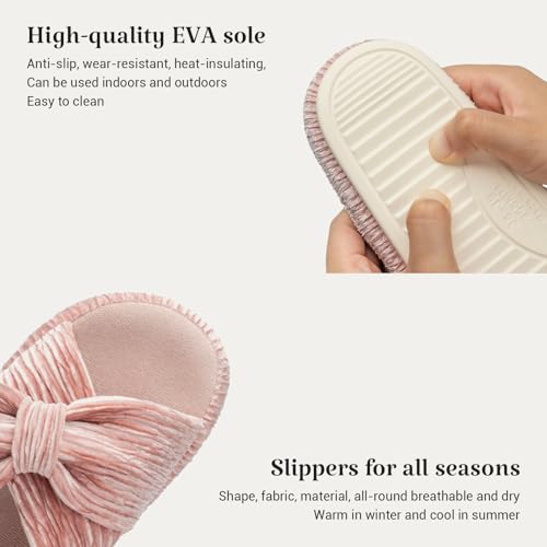 Image of Chantomoo Slippers for Women Memory Foam House Bedroom Corduroy Bow Crossbands Slipper Shoes Comfy Trendy Gift Slippers