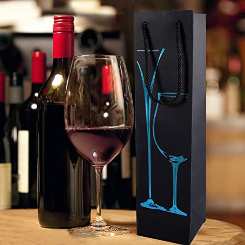 pengxiaomei 8 pcs Wine Gift Bags, Premium Wine Champagne Paper Black Cardboard Stylish Holographic Wine Bag with Strong Rope Handles for Wine Gifts