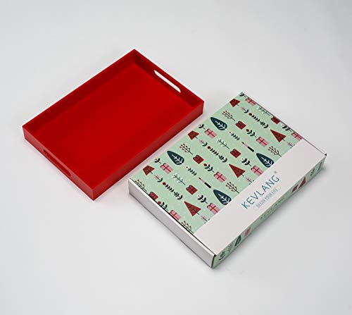 Sturdy Red Acrylic Serving Tray With Handles-10X15Inch-Serving Coffee,Appetizer,Breakfast,Butler-Kitchen Countertop Tray-Makeup Drawer Organizer-Vanity Table Tray-Ottoman Tray-Decorative Tray #TOP7